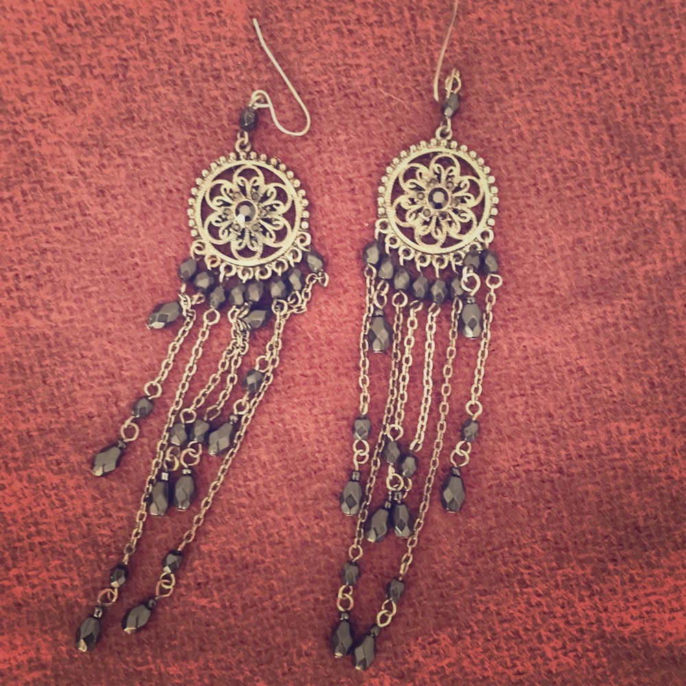 Earrings black long hanging
